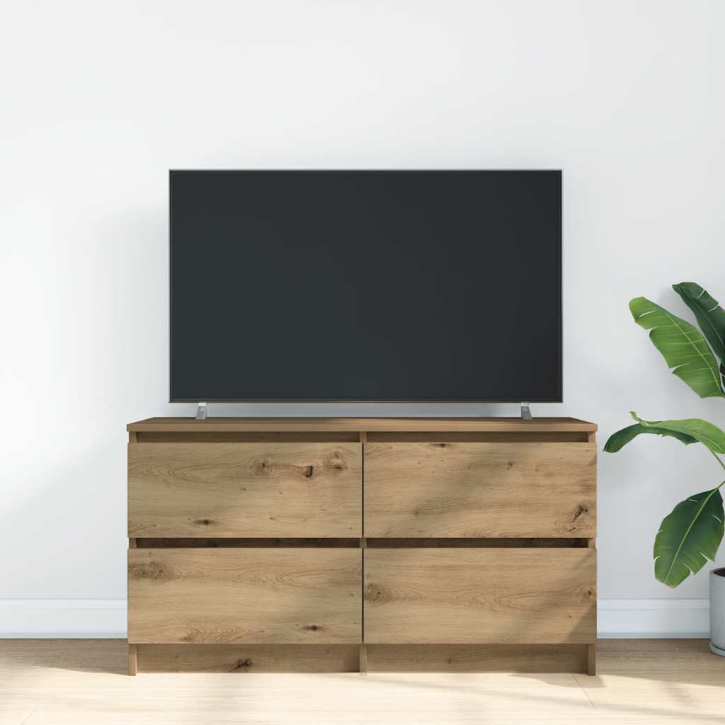 Meuble TV chêne artisanal 100x35x54 cm bois d'ingénierie - XIOS