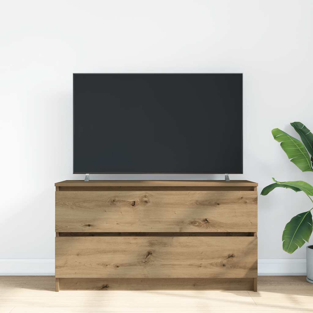 Meuble TV chêne artisanal 100x35x54 cm bois d'ingénierie - XIOS