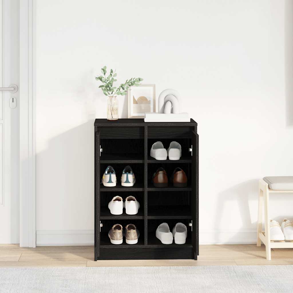 Armoire à chaussures chêne noir 57x34x76 cm bois d'ingénierie - XIOS