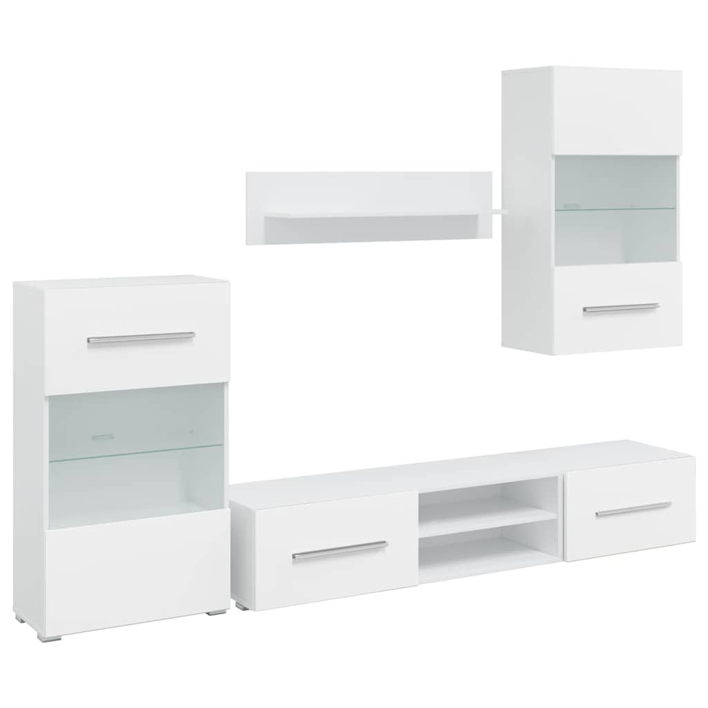Meubles TV 5 pcs avec lumière LED blanc mat bois d'ingénierie Meubles TV vidaXL   