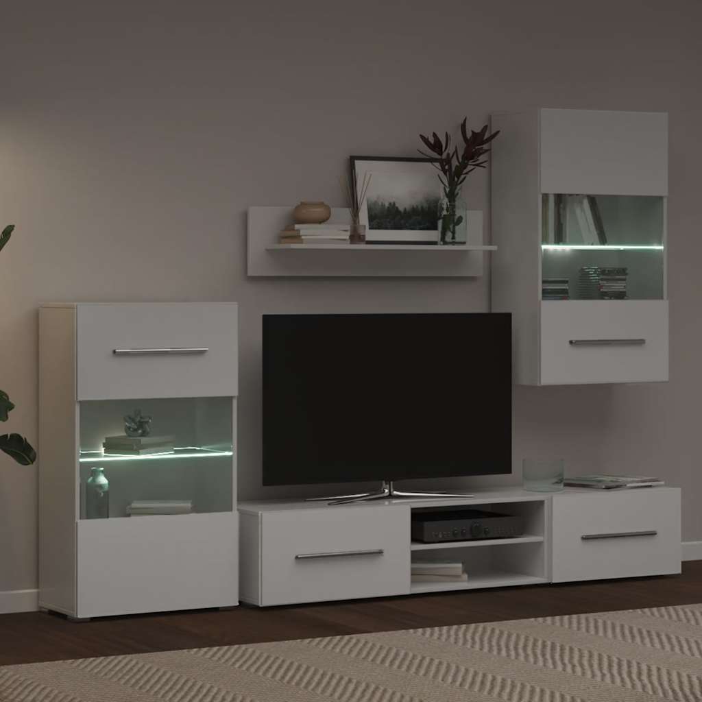 Meubles TV 5 pcs avec lumière LED blanc mat bois d'ingénierie Meubles TV vidaXL   