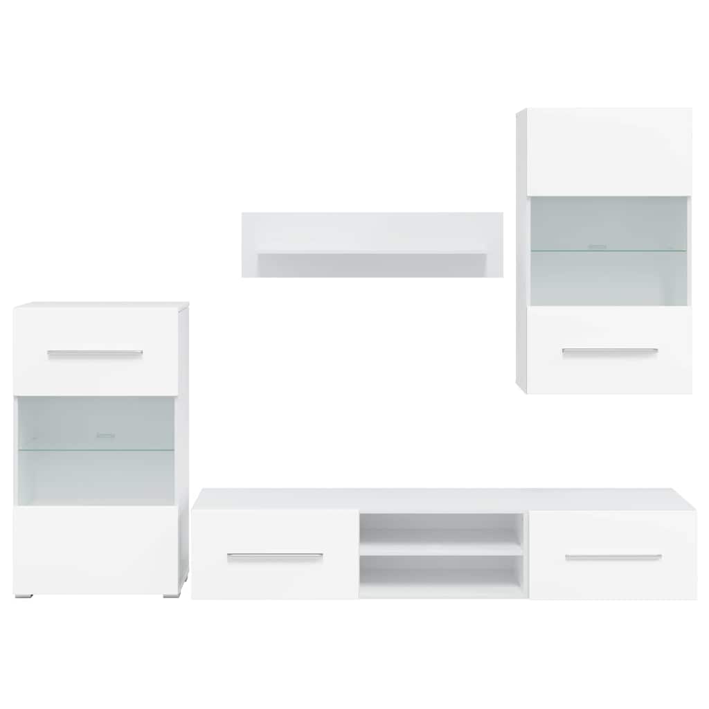 Meubles TV 5 pcs avec lumière LED blanc mat bois d'ingénierie Meubles TV vidaXL   