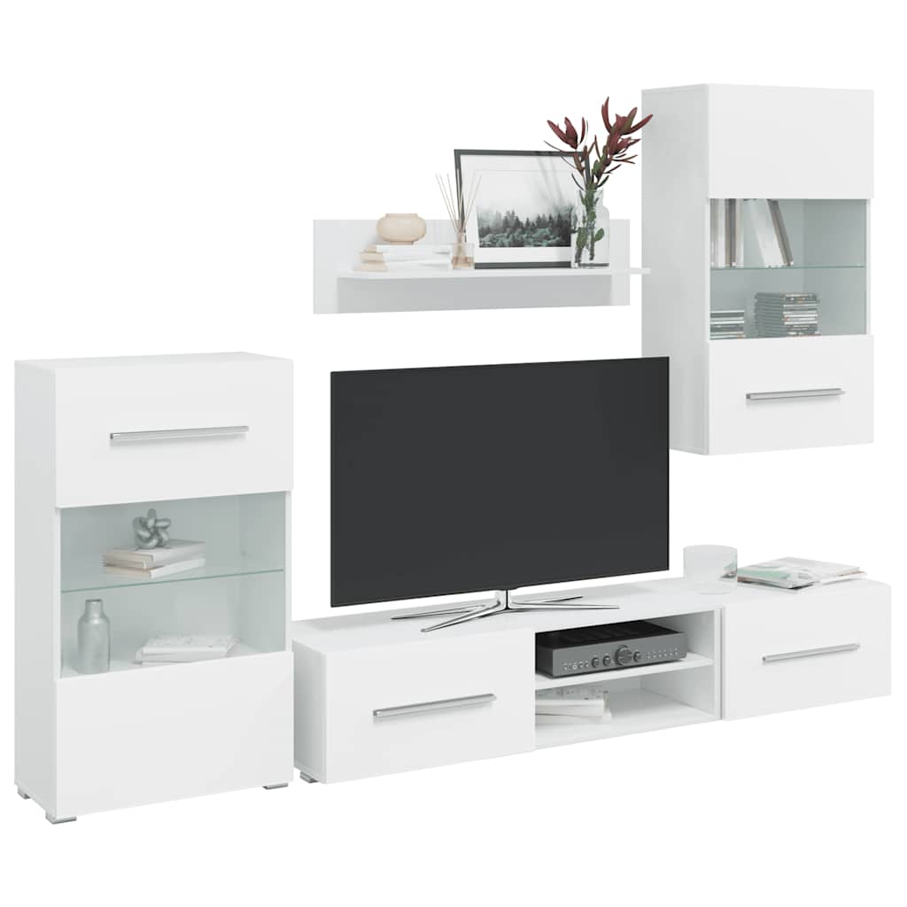 Meubles TV 5 pcs avec lumière LED blanc mat bois d'ingénierie Meubles TV vidaXL   