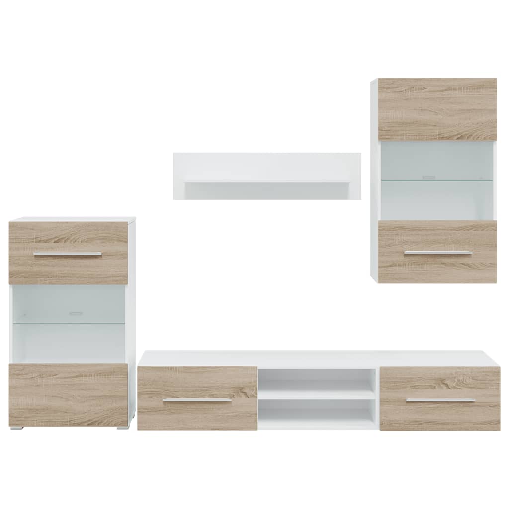 Meubles TV avec lumière LED 5pcs chêne sonoma bois d'ingénierie Meubles TV vidaXL   