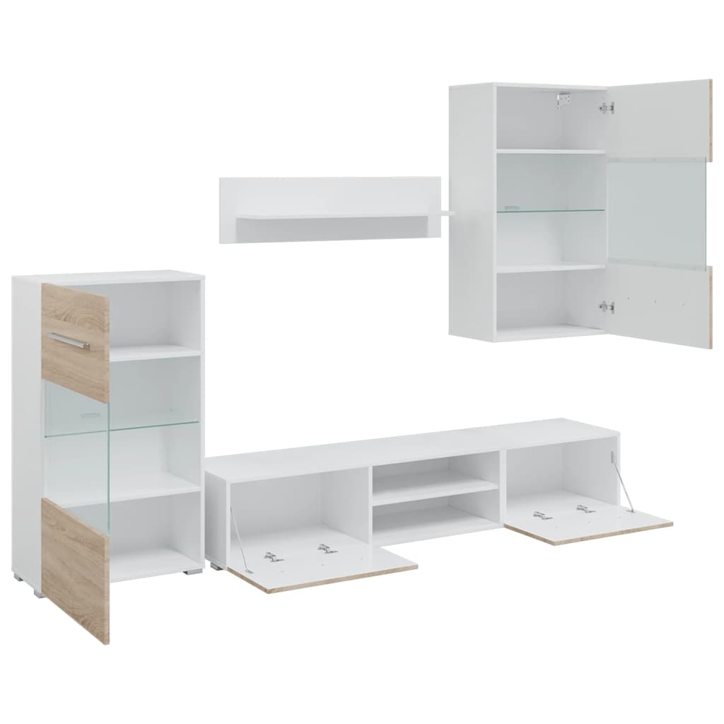 Meubles TV avec lumière LED 5pcs chêne sonoma bois d'ingénierie Meubles TV vidaXL   