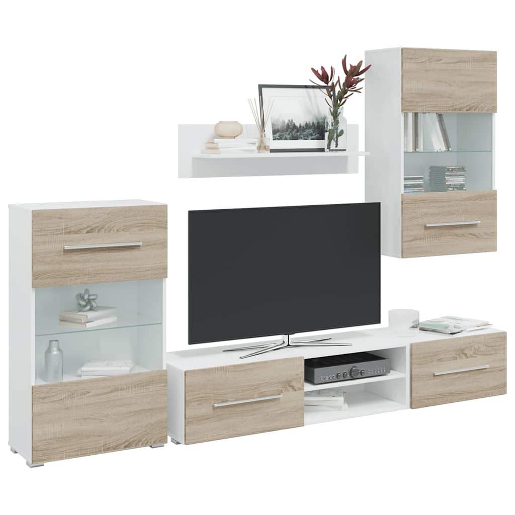 Meubles TV avec lumière LED 5pcs chêne sonoma bois d'ingénierie Meubles TV vidaXL   