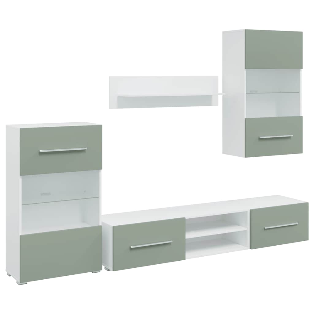Meubles TV avec lumière LED 5 pcs vert olive bois d'ingénierie Meubles TV vidaXL   