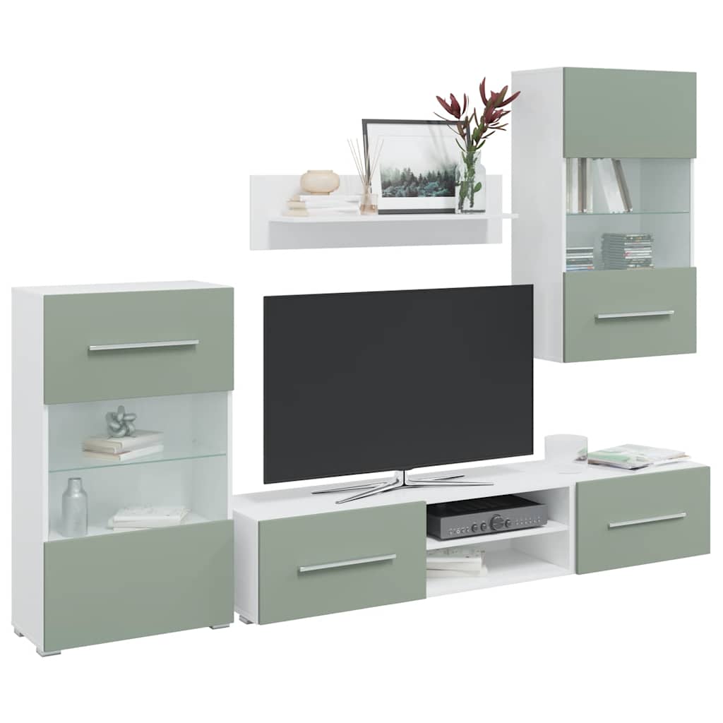 Meubles TV avec lumière LED 5 pcs vert olive bois d'ingénierie Meubles TV vidaXL   