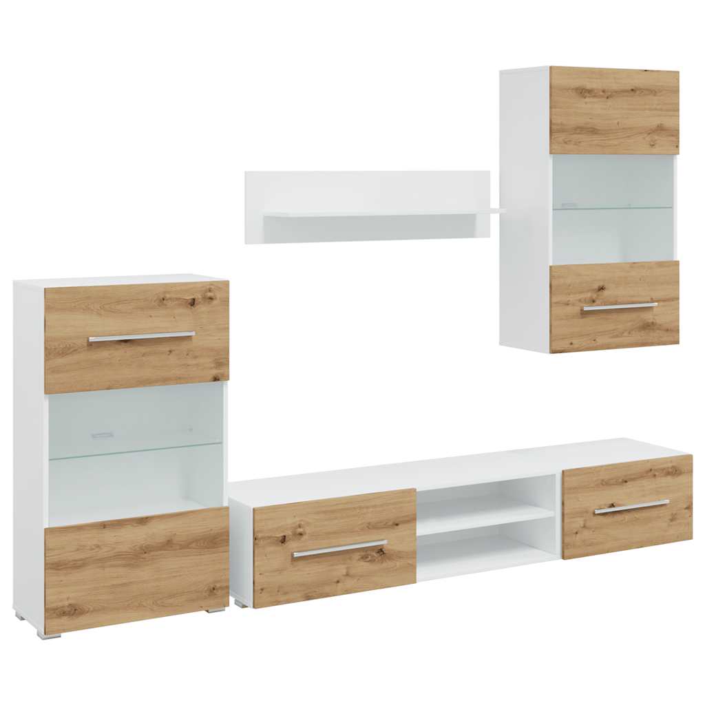 Meubles TV et lumière LED 5 pcs chêne artisanal bois ingénierie Meubles TV vidaXL   