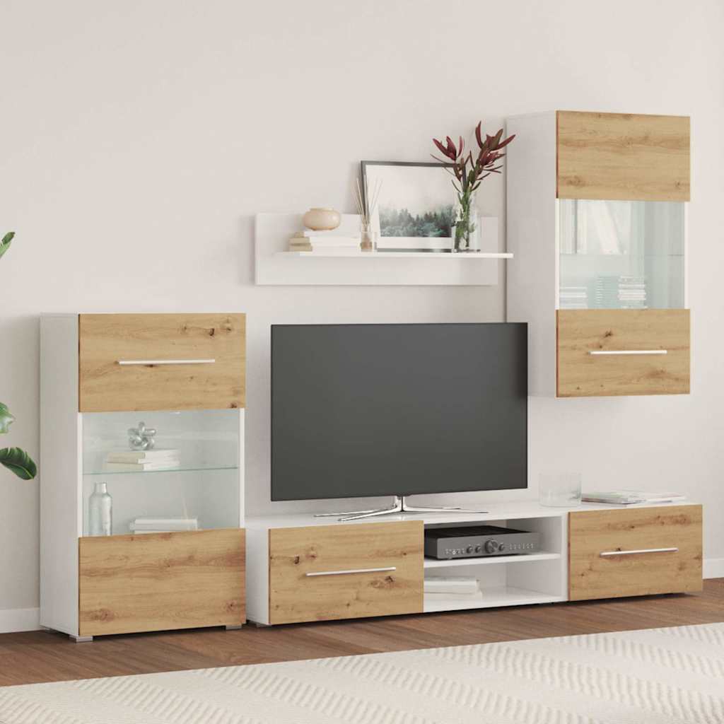 Meubles TV et lumière LED 5 pcs chêne artisanal bois ingénierie Meubles TV vidaXL   