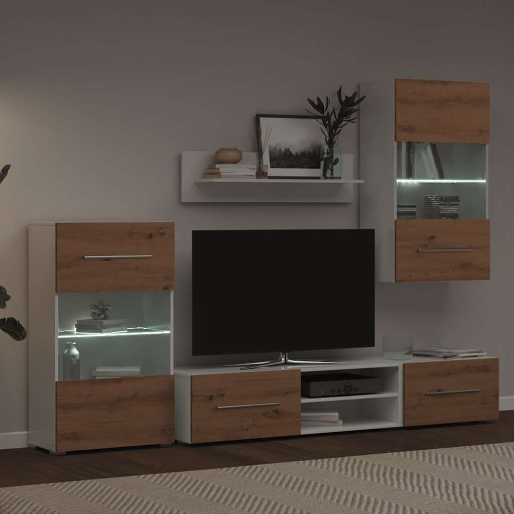 Meubles TV et lumière LED 5 pcs chêne artisanal bois ingénierie Meubles TV vidaXL   