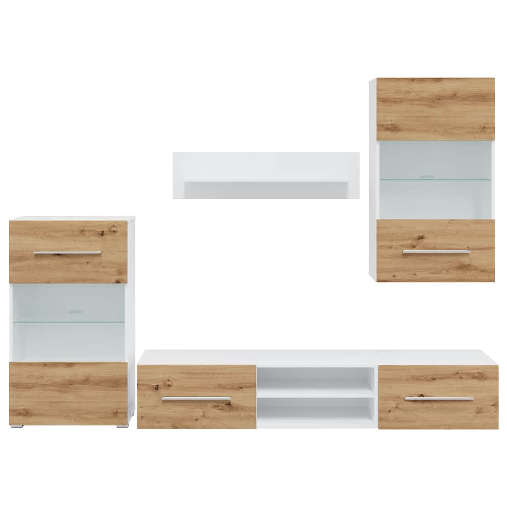 Meubles TV et lumière LED 5 pcs chêne artisanal bois ingénierie Meubles TV vidaXL   