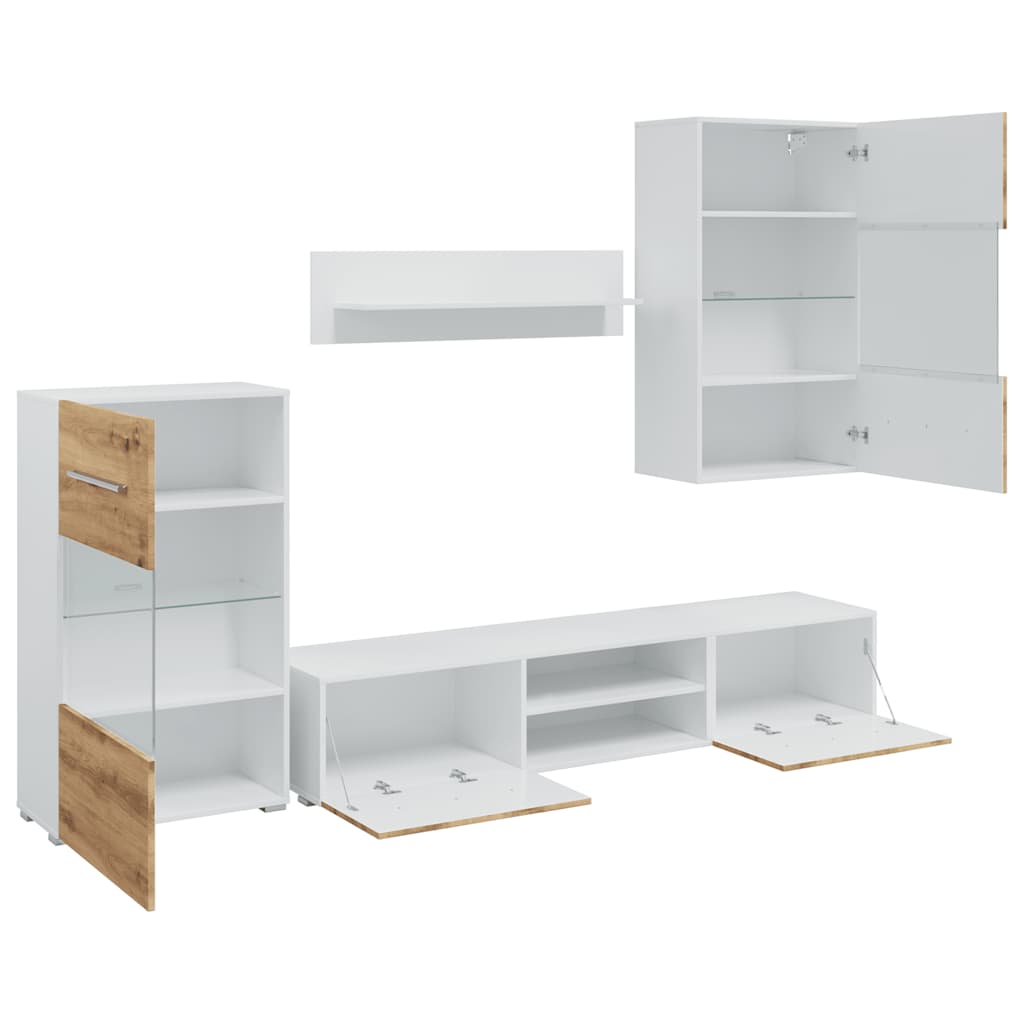 Meubles TV et lumière LED 5 pcs chêne artisanal bois ingénierie Meubles TV vidaXL   