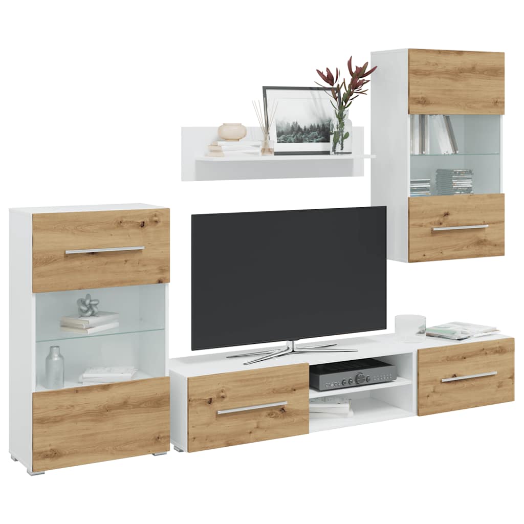 Meubles TV et lumière LED 5 pcs chêne artisanal bois ingénierie Meubles TV vidaXL   