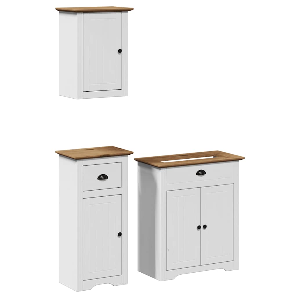 Meubles de salle de bain 3pcs BODO blanc marron bois pin massif Ensembles de mobilier pour salles de bains vidaXL