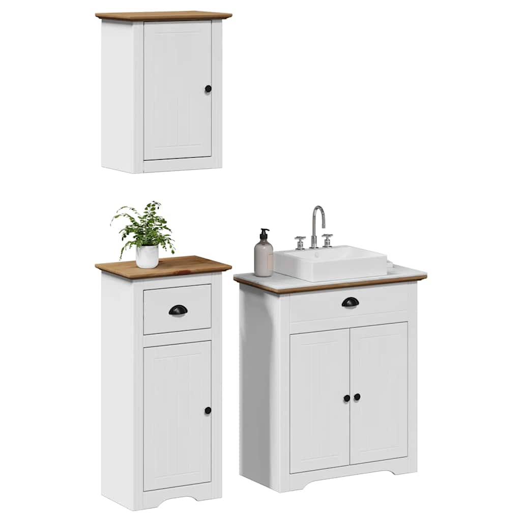 Meubles de salle de bain 3pcs BODO blanc marron bois pin massif Ensembles de mobilier pour salles de bains vidaXL