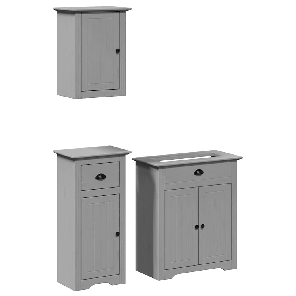 Meubles de salle de bain 3 pcs BODO gris bois de pin massif Ensembles de mobilier pour salles de bains vidaXL
