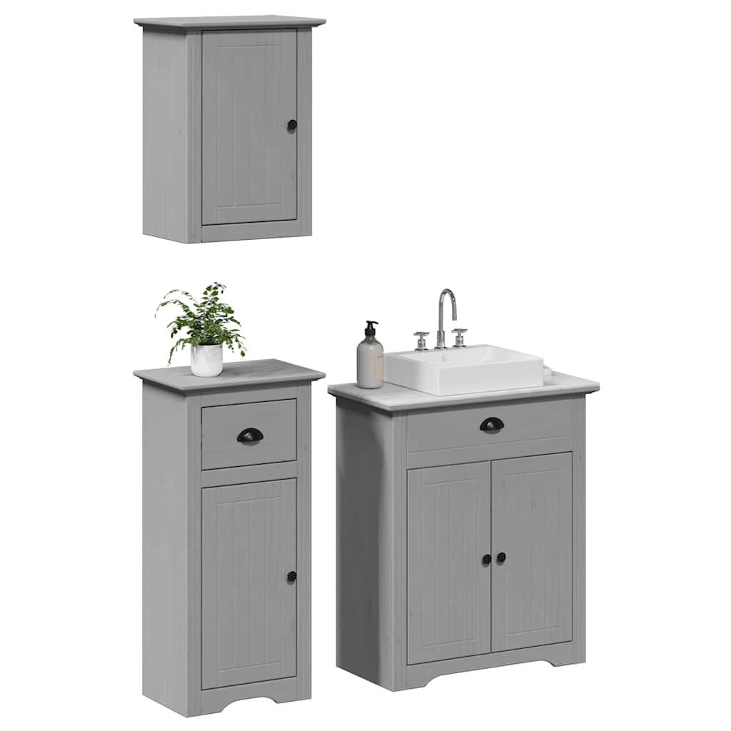 Meubles de salle de bain 3 pcs BODO gris bois de pin massif Ensembles de mobilier pour salles de bains vidaXL