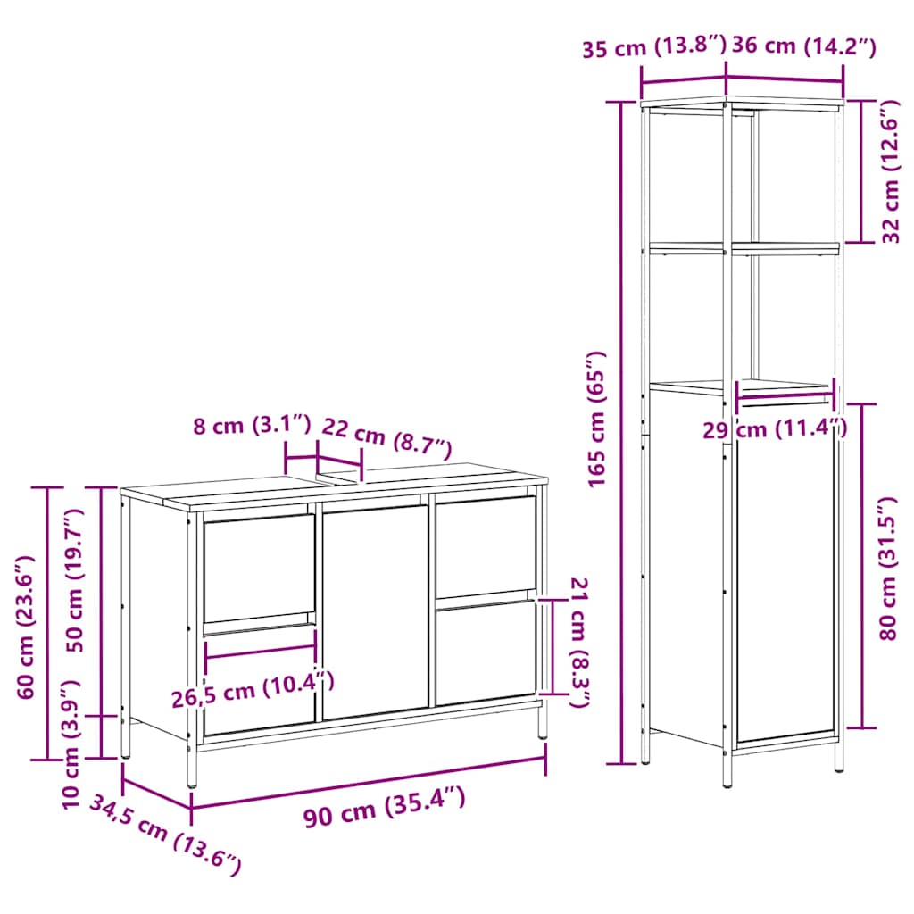 Ensemble de mobilier de salle de bain 2 pc Chêne fumé et noir - XIOS