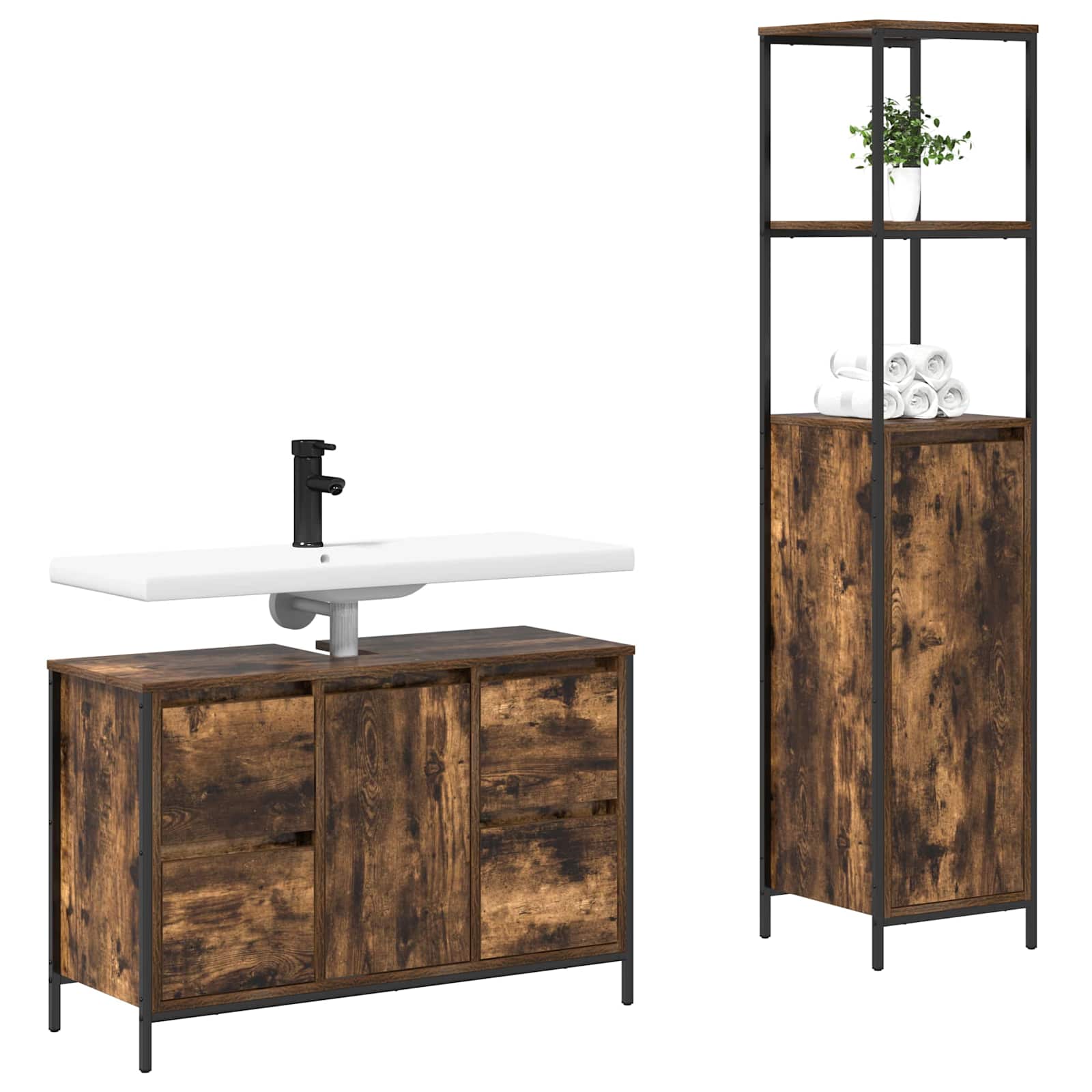 Ensemble de mobilier de salle de bain 2 pc Chêne fumé et noir - XIOS