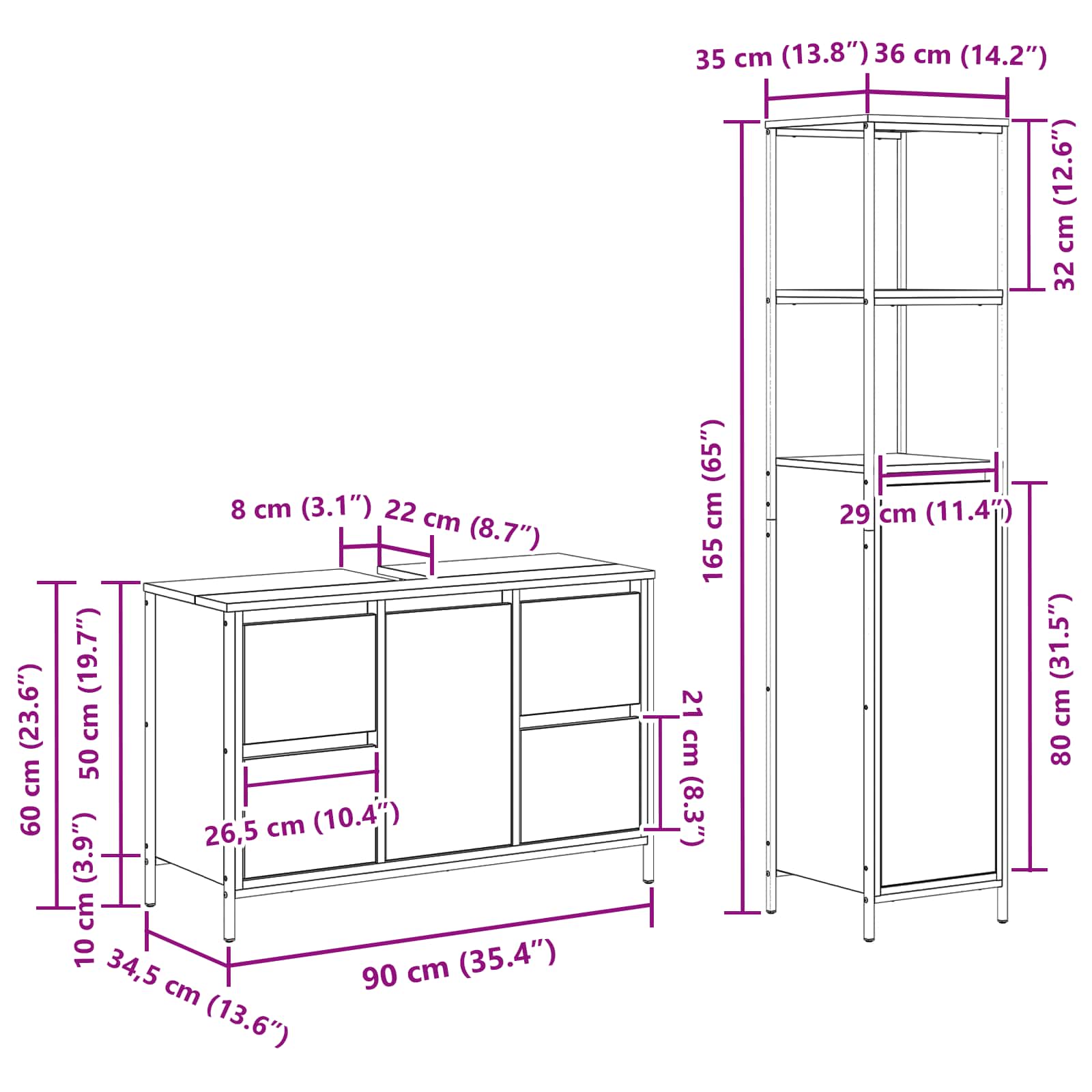 Ensemble de mobilier de salle de bain 2 pc Chêne fumé et noir - XIOS