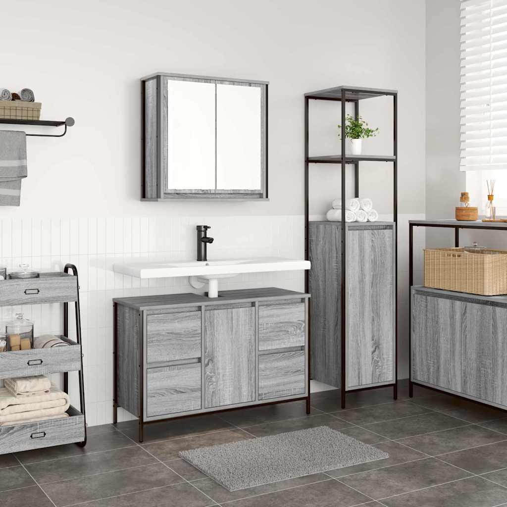 Ensemble de mobilier de salle de bain 2 pc Gris Sonoma et noir - XIOS