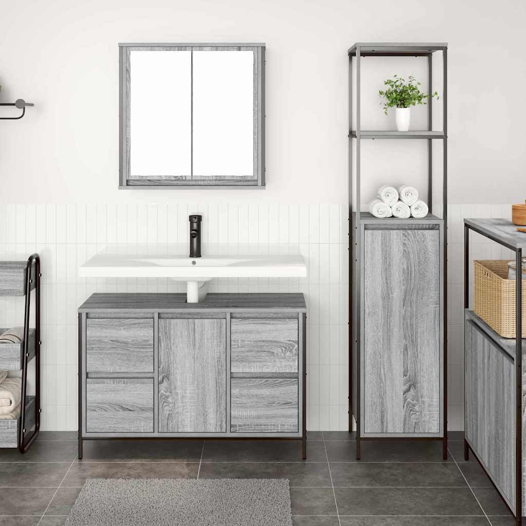 Ensemble de mobilier de salle de bain 2 pc Gris Sonoma et noir - XIOS