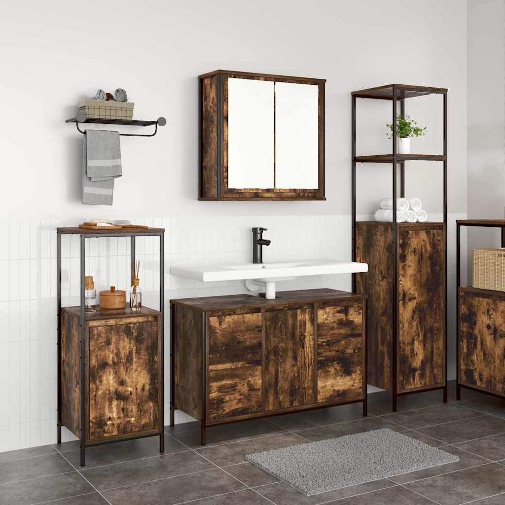 Ensemble de mobilier de salle de bain 3 pc Chêne fumé et noir - XIOS