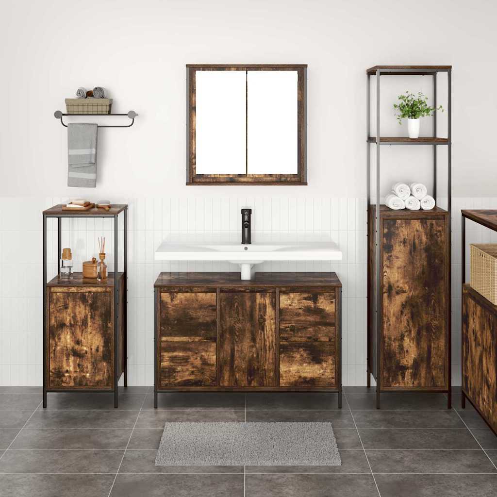 Ensemble de mobilier de salle de bain 3 pc Chêne fumé et noir - XIOS