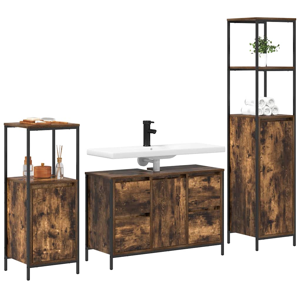 Ensemble de mobilier de salle de bain 3 pc Chêne fumé et noir - XIOS