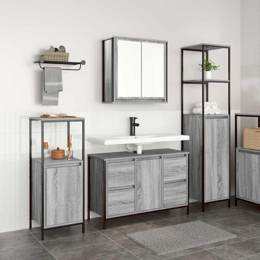 Ensemble de mobilier de salle de bain 3 pc Gris Sonoma et noir - XIOS