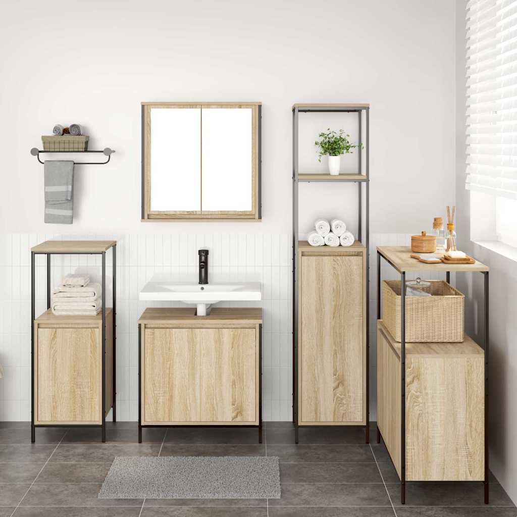 Ensemble de mobilier de salle de bain 5 pc Chêne Sonoma et noir - XIOS