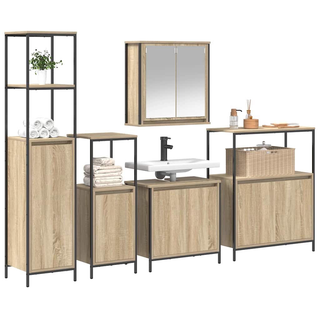 Ensemble de mobilier de salle de bain 5 pc Chêne Sonoma et noir - XIOS