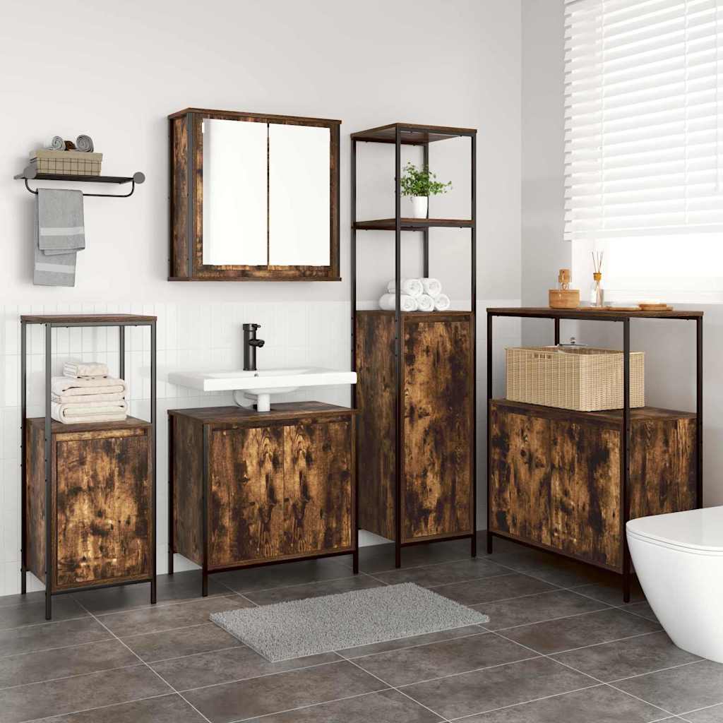 Ensemble de mobilier de salle de bain 5 pc Chêne fumé et noir - XIOS