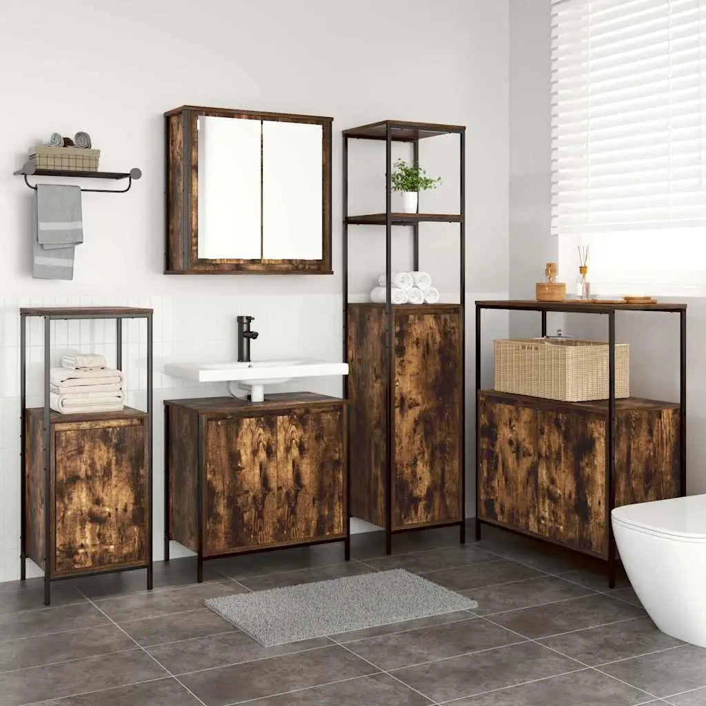 Ensemble de mobilier de salle de bain 5 pc Chêne fumé et noir - XIOS