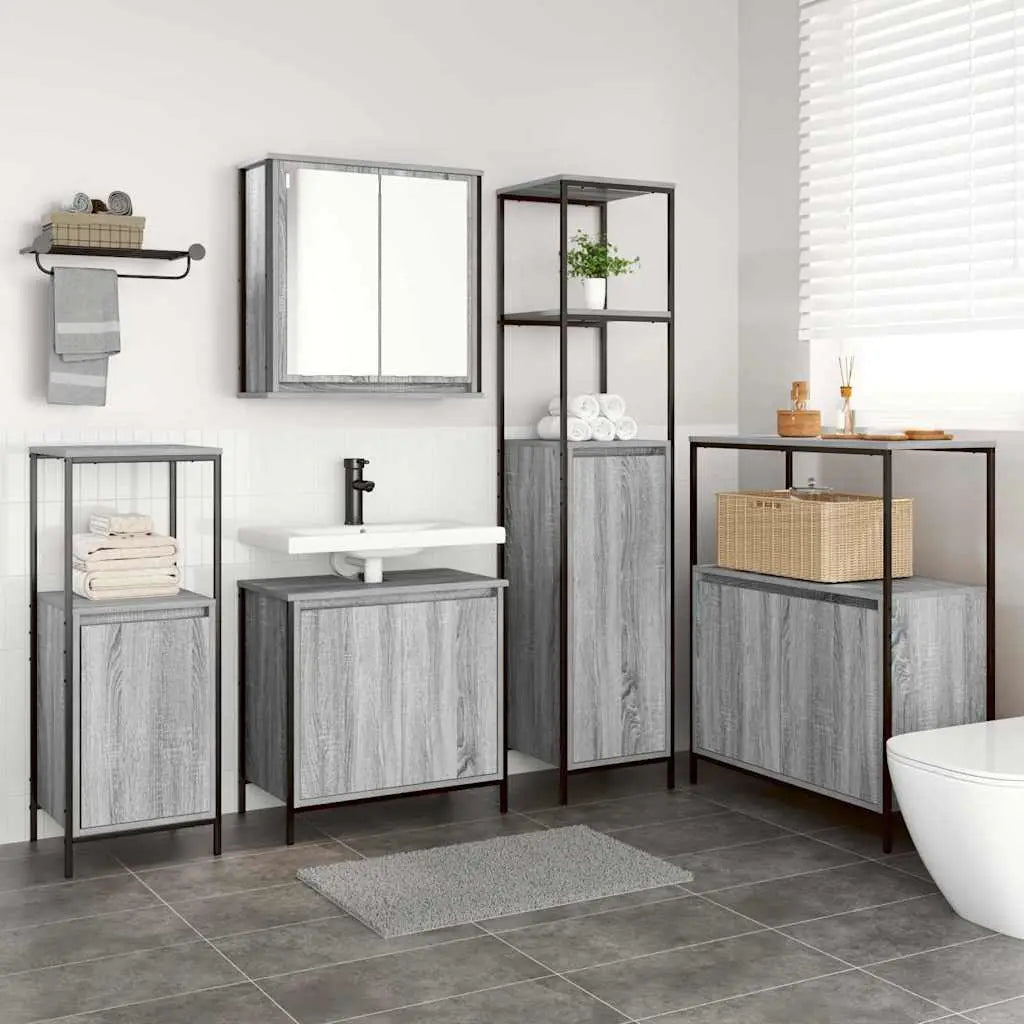 Ensemble de mobilier de salle de bain 5 pc Gris Sonoma et noir - XIOS