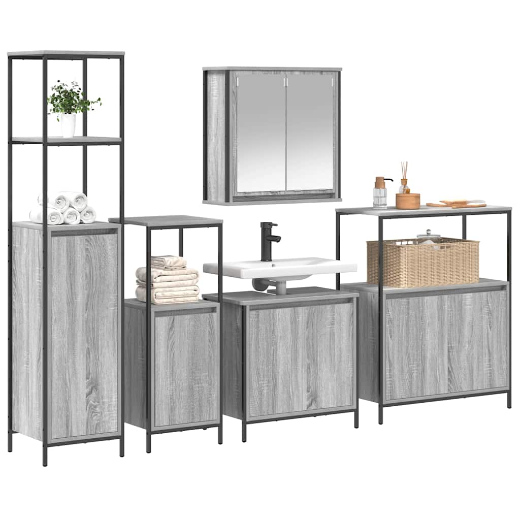 Ensemble de mobilier de salle de bain 5 pc Gris Sonoma et noir - XIOS
