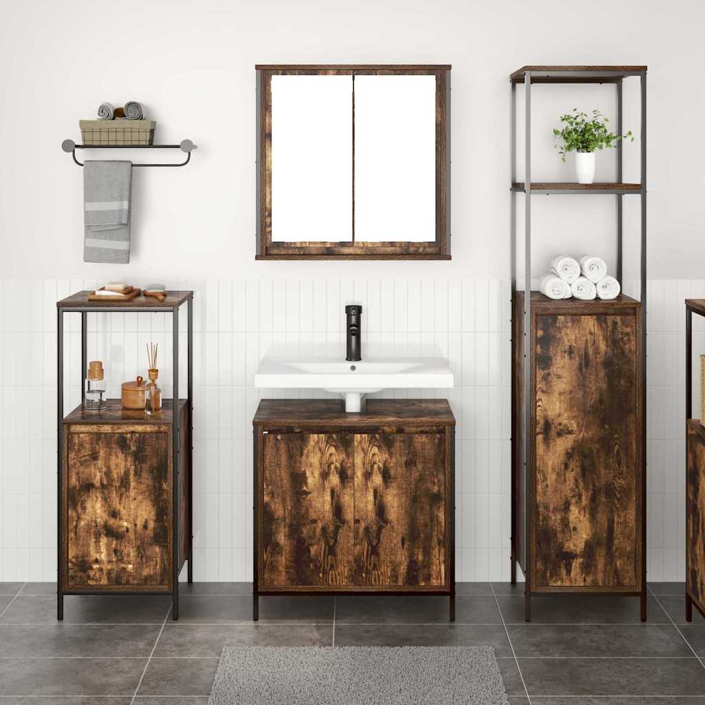 Ensemble de mobilier de salle de bain 3 pc Chêne fumé et noir - XIOS