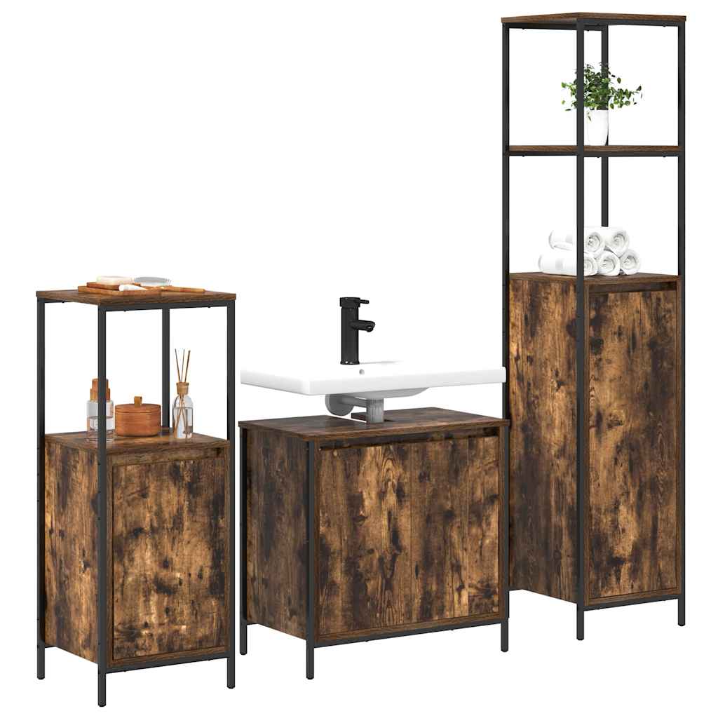 Ensemble de mobilier de salle de bain 3 pc Chêne fumé et noir - XIOS