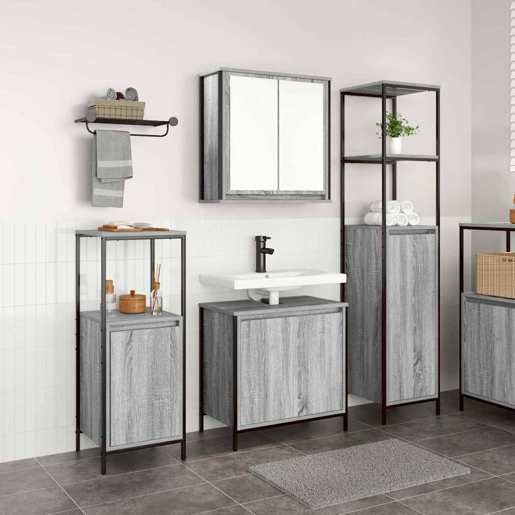 Ensemble de mobilier de salle de bain 3 pc Gris Sonoma et noir - XIOS