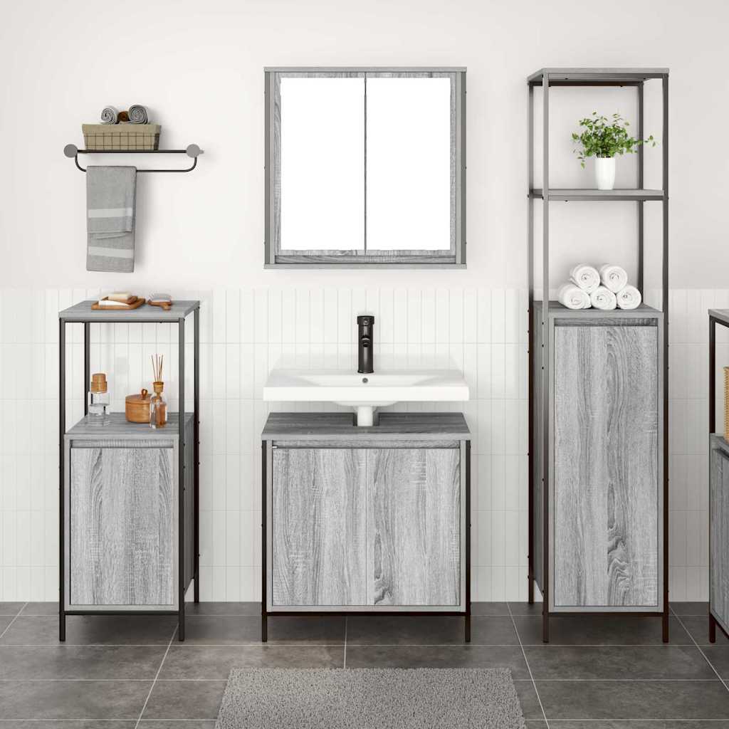 Ensemble de mobilier de salle de bain 3 pc Gris Sonoma et noir - XIOS