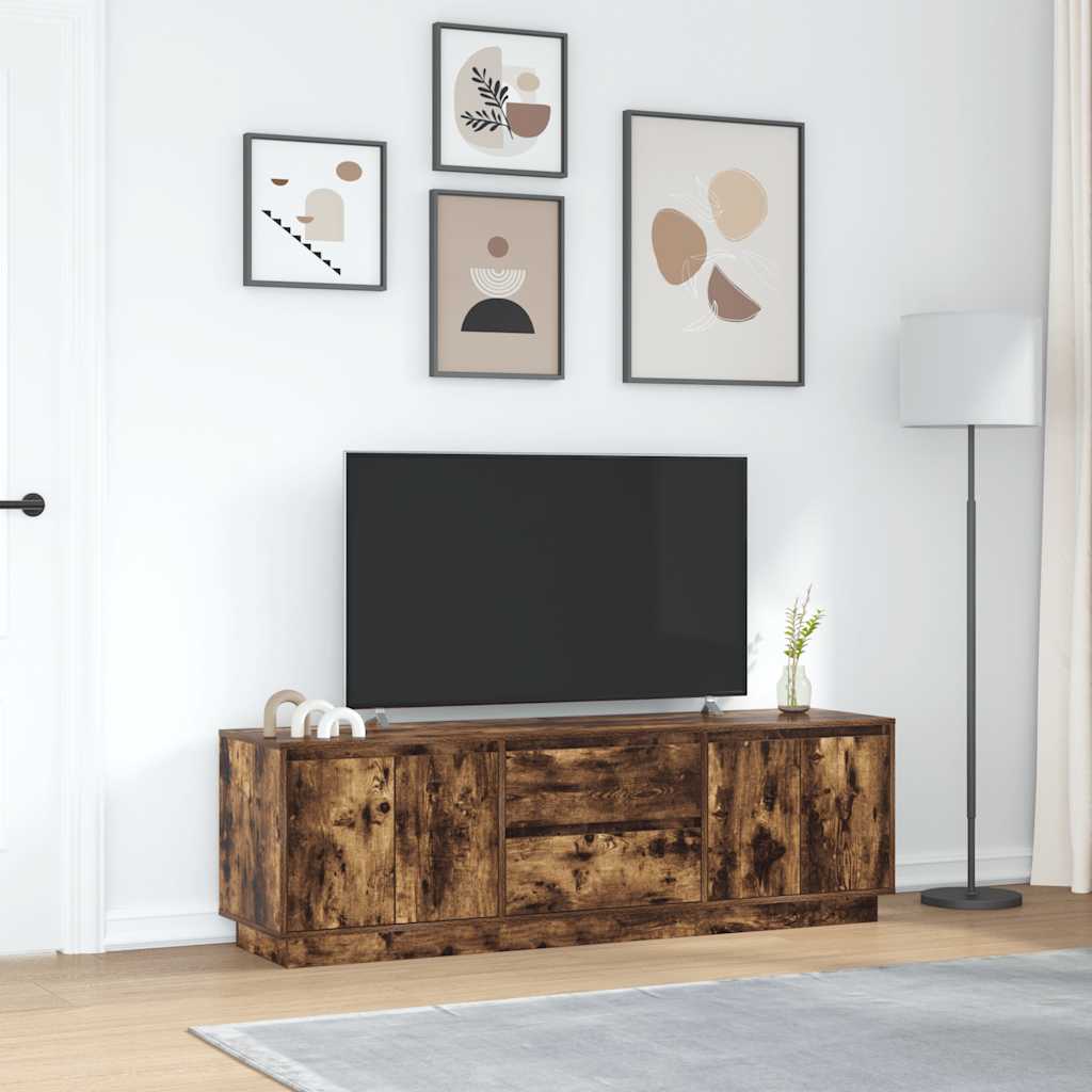 Meuble TV avec lumières LED chêne fumé 160,5x41x50 cm