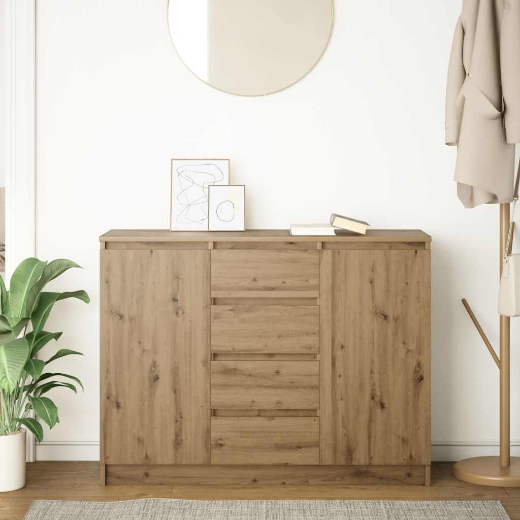 Buffet et tiroirs chêne artisanal 100,5x35x76cm bois ingénierie - XIOS