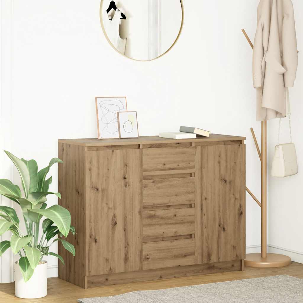 Buffet et tiroirs chêne artisanal 100,5x35x76cm bois ingénierie - XIOS