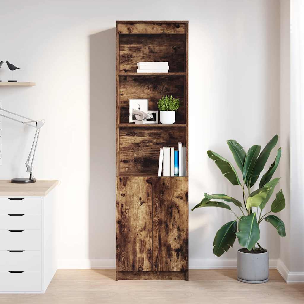 Buffet haut chêne fumé 50x35x180 cm bois d'ingénierie - XIOS