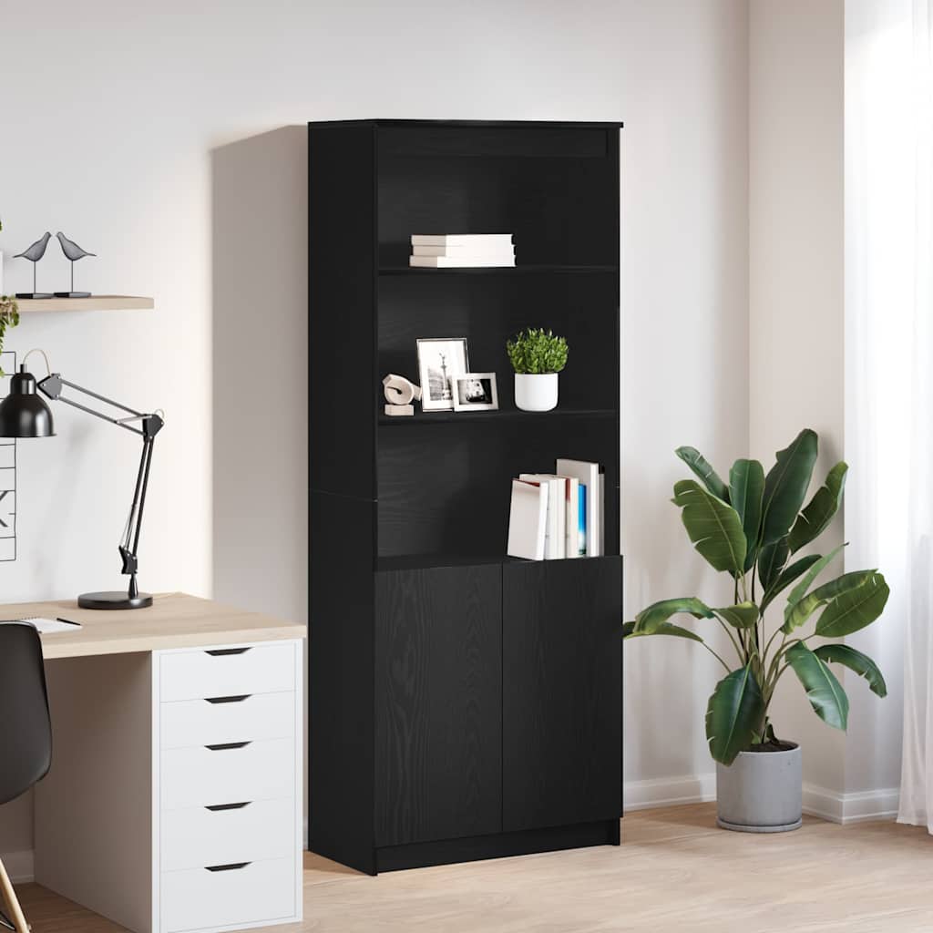 Buffet haut chêne noir 70x35x180 cm bois d'ingénierie - XIOS