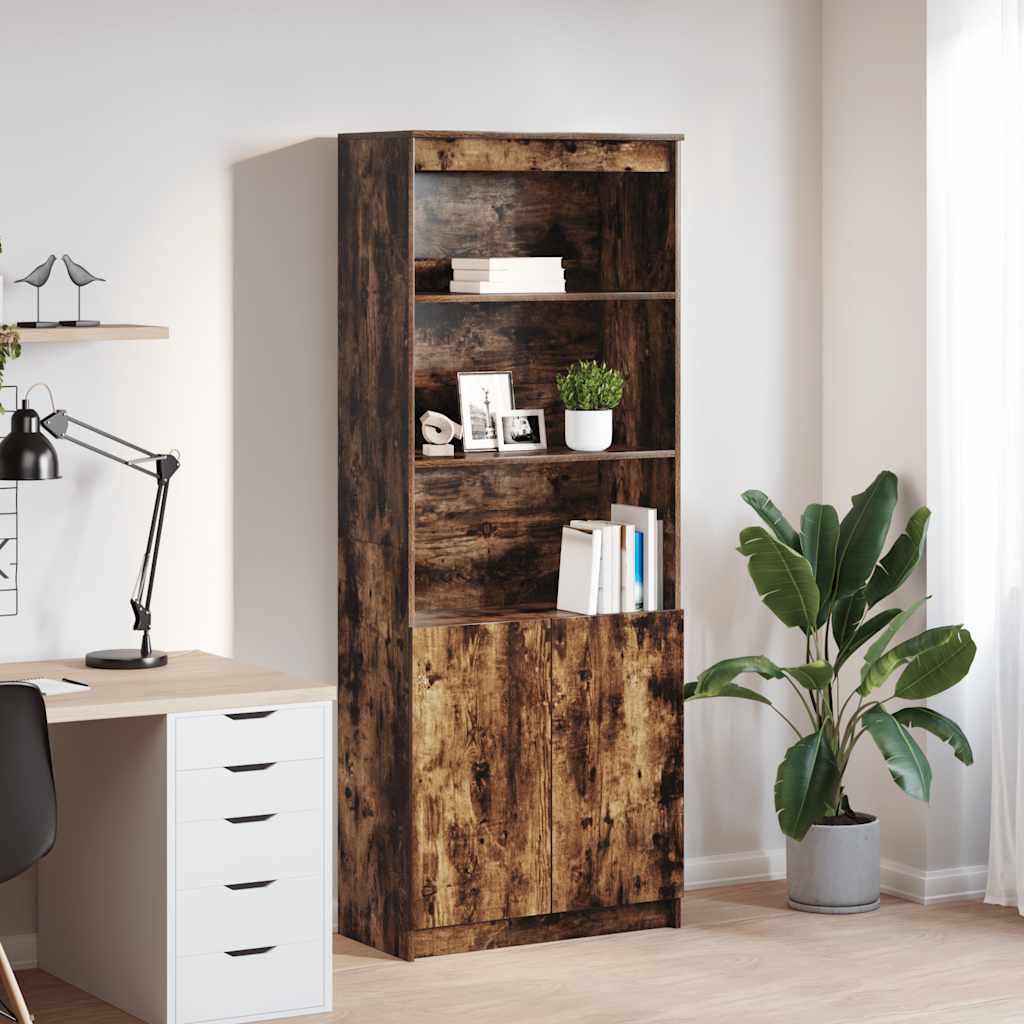 Buffet haut chêne fumé 70x35x180 cm bois d'ingénierie - XIOS