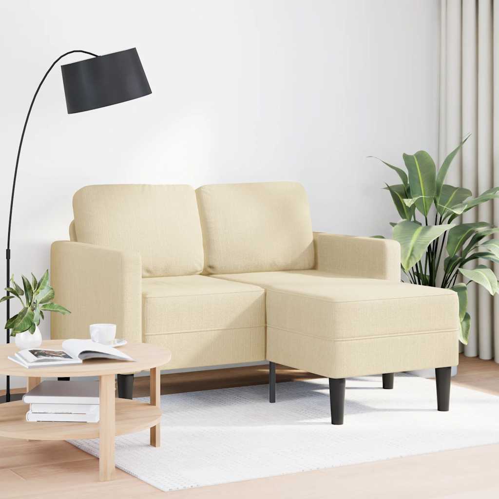 Canapé 2 places avec méridienne en L crème 125 cm tissu