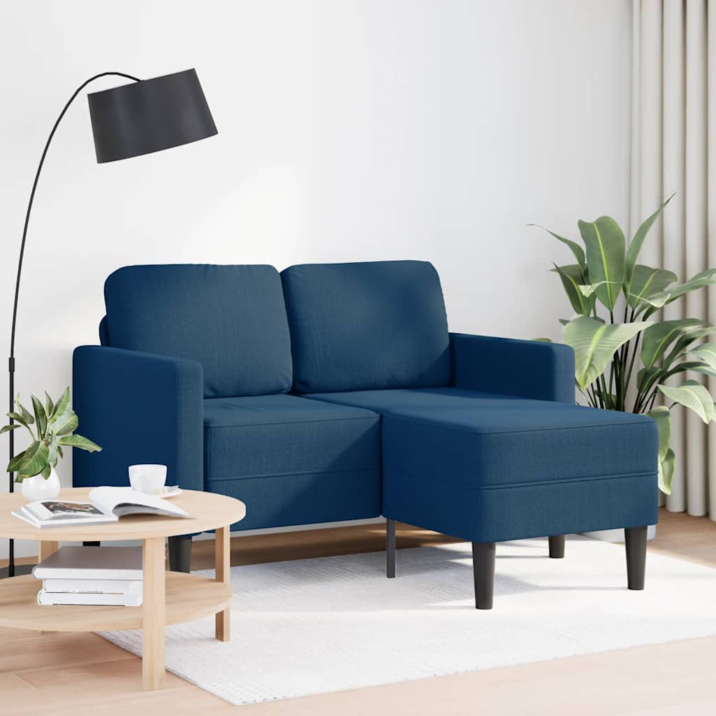 Canapé 2 places avec méridienne en L bleu 125 cm tissu