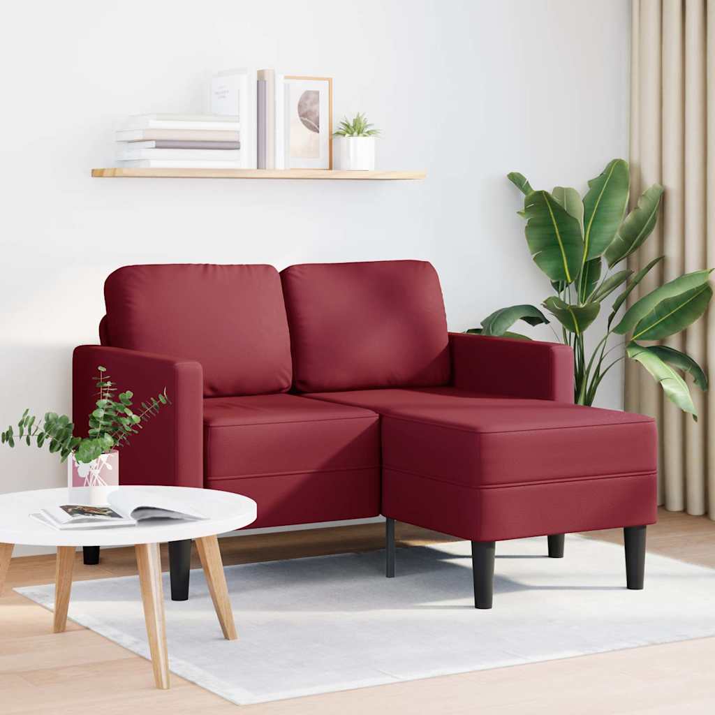 Canapé 2 places avec méridienne en L couleur bordeaux 125 cm en similicuir - XIOS